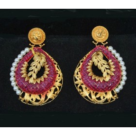 Real Look Intricate Gold Ruby Dangler Earrings